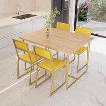 Conjunto Mesa de Jantar Quadrada Pinus 4 Cadeiras Estofado Riviera Industrial Dourado Conjunto Mesa de Jantar Quadrada Pinus 4 Cadeiras Estofado Riviera Industrial Dourado