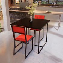 Conjunto Mesa de Jantar Quadrada Preta 2 Cadeiras Estofado Riviera Industrial Preto