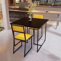 Conjunto Mesa de Jantar Quadrada Preta 2 Cadeiras Estofado Riviera Industrial Preto