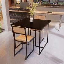 Conjunto Mesa de Jantar Quadrada Preta 2 Cadeiras Pinus Riviera Industrial Preto