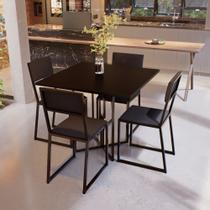 Conjunto Mesa de Jantar Quadrada Preta 4 Cadeiras Estofado Riviera Industrial Preto
