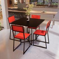 Conjunto Mesa de Jantar Quadrada Preta 4 Cadeiras Estofado Riviera Industrial Preto