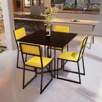 Conjunto Mesa de Jantar Quadrada Preta 4 Cadeiras Estofado Riviera Industrial Preto