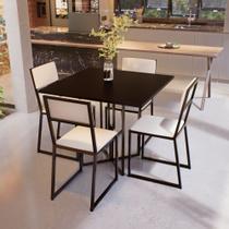 Conjunto Mesa de Jantar Quadrada Preta 4 Cadeiras Estofado Riviera Industrial Preto - Don Castro Decor