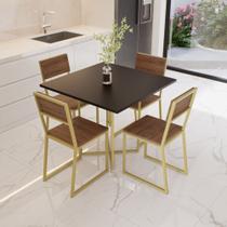 Conjunto Mesa de Jantar Quadrada Preta 4 Cadeiras Imbuia Riviera Industrial Dourado