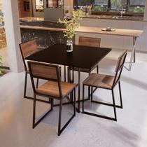 Conjunto Mesa de Jantar Quadrada Preta 4 Cadeiras Imbuia Riviera Industrial Preto