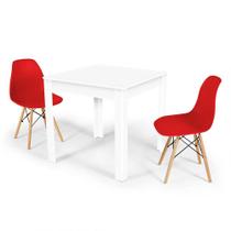 Conjunto Mesa de Jantar Quadrada Sofia Branca 80x80cm com 2 Cadeiras Eames Eiffel - Vermelho