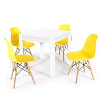 Conjunto Mesa de Jantar Quadrada Sofia Branca 80x80cm com 4 Cadeiras Eames Eiffel - Amarelo
