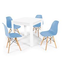 Conjunto Mesa de Jantar Quadrada Sofia Branca 80x80cm com 4 Cadeiras Eames Eiffel - Azul Claro