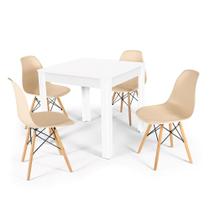 Conjunto Mesa de Jantar Quadrada Sofia Branca 80x80cm com 4 Cadeiras Eames Eiffel - Nude