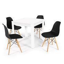 Conjunto Mesa de Jantar Quadrada Sofia Branca 80x80cm com 4 Cadeiras Eames Eiffel - Preto