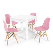 Conjunto Mesa de Jantar Quadrada Sofia Branca 80x80cm com 4 Cadeiras Eames Eiffel - Rosa