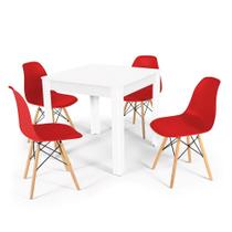 Conjunto Mesa de Jantar Quadrada Sofia Branca 80x80cm com 4 Cadeiras Eames Eiffel - Vermelho