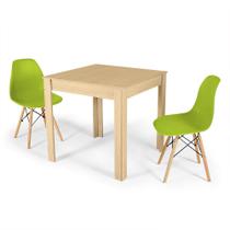 Conjunto Mesa de Jantar Quadrada Sofia Natural 80x80cm com 2 Cadeiras Eames Eiffel - Verde