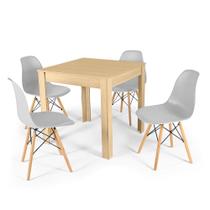 Conjunto Mesa de Jantar Quadrada Sofia Natural 80x80cm com 4 Cadeiras Eames Eiffel - Cinza