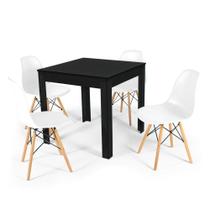 Conjunto Mesa de Jantar Quadrada Sofia Preta 80x80cm com 4 Cadeiras Eames Eiffel - Branco