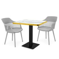 Conjunto Mesa de Jantar Quadrada Venezia 70x70cm Branca com 2 Cadeiras Estofadas Marcela - Cinza