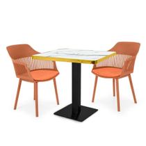 Conjunto Mesa de Jantar Quadrada Venezia 70x70cm Branca com 2 Cadeiras Estofadas Marcela - Marrom