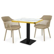 Conjunto Mesa de Jantar Quadrada Venezia 70x70cm Branca com 2 Cadeiras Estofadas Marcela - Nude Escuro Conjunto Mesa de Jantar Quadrada Venezia 70x70cm Branca com 2 Cadeiras Estofadas Marcela - Nude Escuro