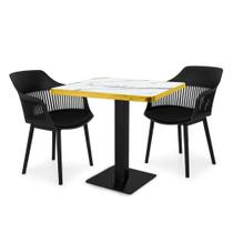Conjunto Mesa de Jantar Quadrada Venezia 70x70cm Branca com 2 Cadeiras Estofadas Marcela - Preto