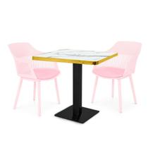 Conjunto Mesa de Jantar Quadrada Venezia 70x70cm Branca com 2 Cadeiras Estofadas Marcela - Rosa