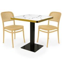 Conjunto Mesa de Jantar Quadrada Venezia 70x70cm Branca com 2 Cadeiras Roma - Nude Conjunto Mesa de Jantar Quadrada Venezia 70x70cm Branca com 2 Cadeiras Roma - Nude
