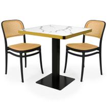 Conjunto Mesa de Jantar Quadrada Venezia 70x70cm Branca com 2 Cadeiras Roma Preto