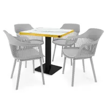 Conjunto Mesa de Jantar Quadrada Venezia 70x70cm Branca com 4 Cadeiras Estofadas Marcela - Cinza