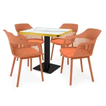 Conjunto Mesa de Jantar Quadrada Venezia 70x70cm Branca com 4 Cadeiras Estofadas Marcela - Marrom