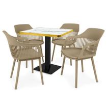 Conjunto Mesa de Jantar Quadrada Venezia 70x70cm Branca com 4 Cadeiras Estofadas Marcela - Nude Escuro