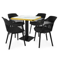 Conjunto Mesa de Jantar Quadrada Venezia 70x70cm Branca com 4 Cadeiras Estofadas Marcela - Preto