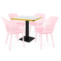 Conjunto Mesa de Jantar Quadrada Venezia 70x70cm Branca com 4 Cadeiras Estofadas Marcela - Rosa