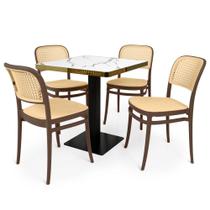 Conjunto Mesa de Jantar Quadrada Venezia 70x70cm Branca com 4 Cadeiras Roma - Marrom