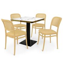 Conjunto Mesa de Jantar Quadrada Venezia 70x70cm Branca com 4 Cadeiras Roma - Nude Conjunto Mesa de Jantar Quadrada Venezia 70x70cm Branca com 4 Cadeiras Roma - Nude