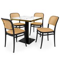 Conjunto Mesa de Jantar Quadrada Venezia 70x70cm Branca com 4 Cadeiras Roma - Preto