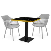 Conjunto Mesa de Jantar Quadrada Venezia 70x70cm Preta com 2 Cadeiras Estofadas Marcela - Cinza Conjunto Mesa de Jantar Quadrada Venezia 70x70cm Preta com 2 Cadeiras Estofadas Marcela - Cinza