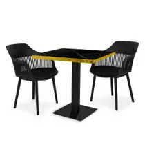 Conjunto Mesa de Jantar Quadrada Venezia 70x70cm Preta com 2 Cadeiras Estofadas Marcela - Preto Conjunto Mesa de Jantar Quadrada Venezia 70x70cm Preta com 2 Cadeiras Estofadas Marcela - Preto