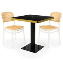 Conjunto Mesa de Jantar Quadrada Venezia 70x70cm Preta com 2 Cadeiras Roma - Branco