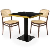 Conjunto Mesa de Jantar Quadrada Venezia 70x70cm Preta com 2 Cadeiras Roma - Marrom