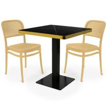 Conjunto Mesa de Jantar Quadrada Venezia 70x70cm Preta com 2 Cadeiras Roma - Nude Conjunto Mesa de Jantar Quadrada Venezia 70x70cm Preta com 2 Cadeiras Roma - Nude