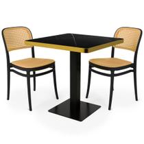 Conjunto Mesa de Jantar Quadrada Venezia 70x70cm Preta com 2 Cadeiras Roma - Preto Conjunto Mesa de Jantar Quadrada Venezia 70x70cm Preta com 2 Cadeiras Roma - Preto