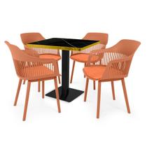 Conjunto Mesa de Jantar Quadrada Venezia 70x70cm Preta com 4 Cadeiras Estofadas Marcela - Marrom Conjunto Mesa de Jantar Quadrada Venezia 70x70cm Preta com 4 Cadeiras Estofadas Marcela - Marrom