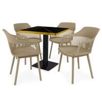 Conjunto Mesa de Jantar Quadrada Venezia 70x70cm Preta com 4 Cadeiras Estofadas Marcela - Nude Escuro