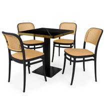 Conjunto Mesa de Jantar Quadrada Venezia 70x70cm Preta com 4 Cadeiras Roma - Preto