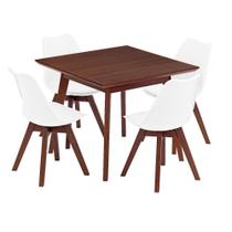 Conjunto Mesa de Jantar Quadrada Vértice 90cm Nozes com 4 Cadeiras Leda em Madeira Maciça - Branco