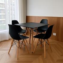 Conjunto Mesa de Jantar Quadrado Eiffel 90cm Preta + 4 Cadeiras Charles Eames Preta.