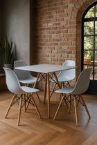 Conjunto Mesa de Jantar Quadrado Moderna Eiffel Eames 80cm Branca com 4 Cadeiras Charles Eames Branca.