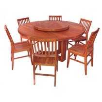 Conjunto Mesa de Jantar Redonda 1.60m com Giratório 6 Cadeiras Conforto Madeira Demolição Peroba Rosa Natural - Mattos Móveis Rústicos