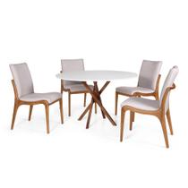 Conjunto Mesa de Jantar Redonda 120cm June Branca com 4 Cadeiras Garbo Cinza Claro