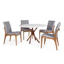 Conjunto Mesa de Jantar Redonda 120cm June Branca com 4 Cadeiras Garbo Cinza Escuro